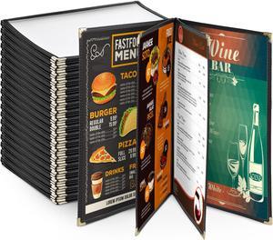 20 Pack 8.5"x14" 4 Page 8 View Menu Covers Black Trim Legal Size Restaurant Cafe