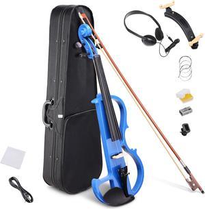4/4 Electric Violin Full Size Wood Silent Fiddle Fittings Headphone Blue