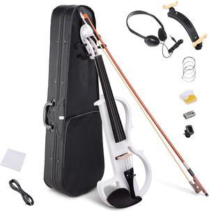 4/4 Electric Violin Full Size Wood Silent Fiddle Fittings Headphone White