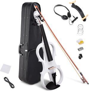4/4 Electric Violin Full Size Wood Silent Fiddle Bow Headphone Case White