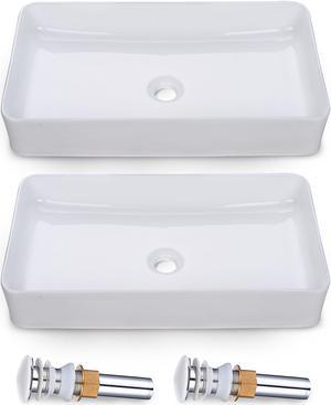 Aquaterior 2 Pack Rectangle Bathroom Vessel Sink w/Pop Up Drain 23" x 13" Above Counter Ceramic Bathroom Sink