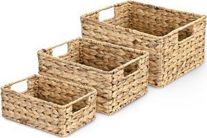 Aquaterior 3 Pack Handwoven Basket Bathroom Water Hyacinth Wicker Storage Decor