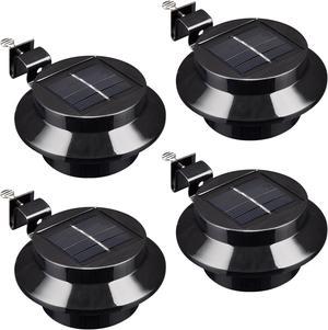 Yescom Solar Gutter Light Outdoor Waterproof 3 LED Deck Fence Lights with Bracket Wall Garden Stair Step Yard Black 4Pcs