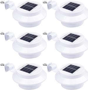 Yescom Solar Gutter Light Outdoor Waterproof 3 LED Deck Fence Lights with Bracket Wall Garden Stair Yard White 6Pcs