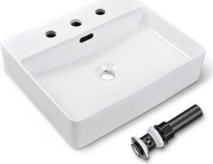 Aquaterior 20" Rectangle Bathroom Vessel Sink White Ceramic Above Counter Basin