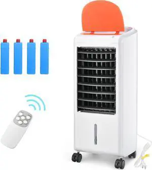 Yescom Evaporative Air Cooler 65W Portable Cooling Fan with Humidifier 3 Speeds & 12H Timer Remote Control 2 Water Tanks & 4 Ice Packs for Home Bedroom Office