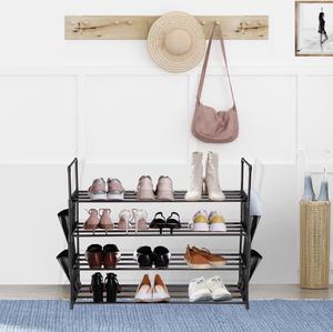 Iris 2 Tier Extendable and Stackable Metal Shoe Rack Black