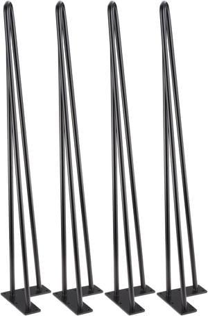 Yescom 28 inch Heavy Duty Hairpin Table Legs, 1/2" Steel Rods Furniture Leg with Protector Feets Home DIY Projects  for Coffee  Chair Night Stands Set of 4 Black