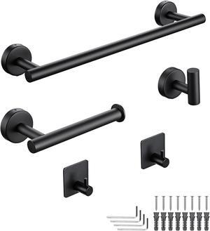 Aquaterior 5-Piece Bathroom Hardware Set Stainless Steel Towel Bar Toilet Paper Holder Hook Matte Black Aquaterior 5-Piece Bathroom Hardware Set Stainless Steel Towel Bar Toilet Paper Holder Hook Matte Black