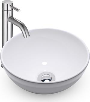 Aquaterior Round Ceramic Vessel Sink Kit Bathroom Single Handle Faucet Drain