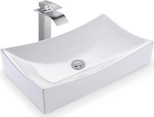 Aquaterior Rectangle Countertop Ceramic Vessel Sink Kit Single Handle Faucet