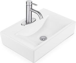Aquaterior Rectangle Bathroom Ceramic Vessel Sink Kit Single-hole Faucet Drain