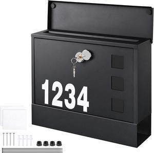 Yescom Large Wall Mount Steel Mail Box Lockable Letterbox w/ Door & 2 Keys Home Post Security Outdoor, Black