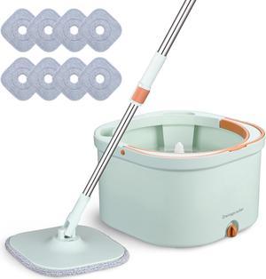 Yescom Spin Mop and Bucket Floor Cleaning System Water Filtration 8 Microfiber Mop Pads Green