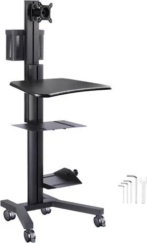 Desktop PC Rolling Mobile cart Sit/stand up Workstation w/ Monitor Holder & Printer Deck