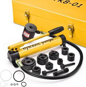 10 Ton Hydraulic Punch Driver Kit Manual Hole Knockout Puncher Tool w/ 6 Dies