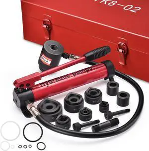 10 Ton Hydraulic Punch Driver Kit Manual Hole Knockout Puncher Tool w/ 6 Dies