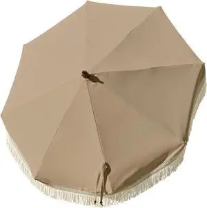 LAGarden 7 Ft Fringe Umbrella Replacement Canopy Top Cover Boho Outdoor Deck,Khaki with Tassels,BH7W-10P
