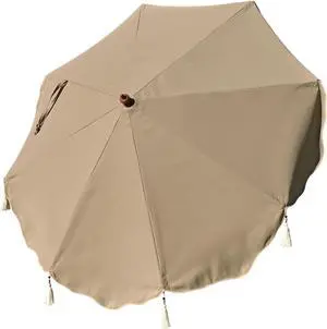 LAGarden 7 Ft Fringe Umbrella Replacement Canopy Top Cover Boho Outdoor UPF50+,Khaki with Fringe,BH7W-10