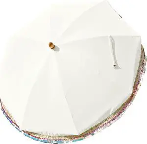 LAGarden 6 Ft Patio Umbrella Replacement Canopy Top Cover Jazz Age Beige with muti-colored sequin