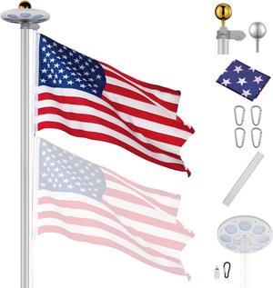 Yescom Bravery 20 Ft Sectional Aluminum Flag Pole Kit with 136 LED Solar Light US Flag Garden