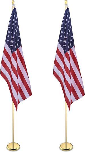 Yescom 2 Pack 8 Ft Sectional Indoor Flag Pole Kit Base Ball Aluminum& Embroidered Stars 3x5 Ft US Flag