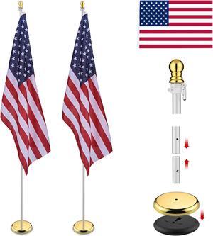 Yescom 2 Pack  8FT Sectional Indoor Flag Pole Kit Aluminum Silver Pole Ball Topper with 3x5Ft  US Flag & Base Stand