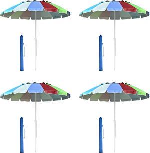 8 Ft Metal Rainbow Beach Patio Umbrella 16 Rib Tilt Market Table Sunshade 4 Pack