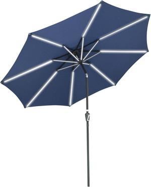 9ft Solar Power LED Patio Umbrella Outdoor Yard Parasol Sunshade Tilt with Crank