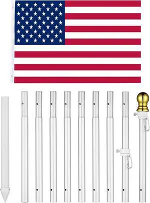 Yescom Bravery 10Ft Flag Pole Kit Aluminum Outside Inground Yard Garden with 3'x5' USA Flag Ball Top Silver2 Packs