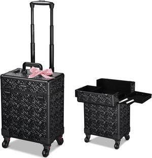 Byootique Rolling Makeup Train Case Cosmetic Trolley Organizer Mermaid Black