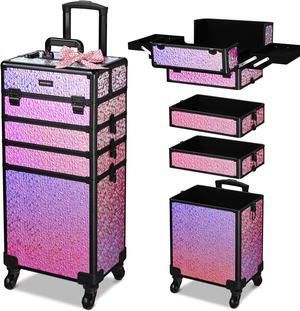 Byootique Mermaid Pink 4in1 Rolling Makeup Train Case Cosmetic Organizer Wheel
