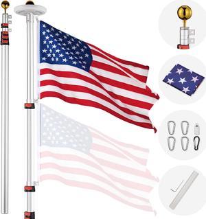 25 Ft Telescopic Aluminum Flag Pole Kit with 111 LED Solar Light US Flag Outdoor