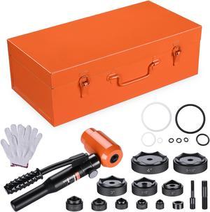 Yescom 15 Ton Hydraulic Knockout Punch Kit with 1/2" to 4" 10-Die Steel Case Heavy Duty Conduit Hole Digger Cutter Set