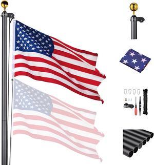 Yescom Bravery 30Ft Sectional Flag Pole Kit Aluminum Outside Inground Yard Garden with 3'x5' USA Flag Ball Top Black