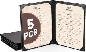 WeChef 5 Pack Menu Covers 8.5"x11" 2 Views Faux Leather Cafe Restaurant Bars