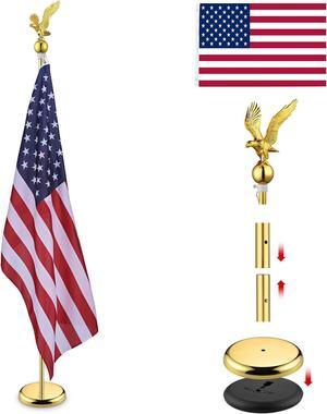 Yescom 6Ft Indoor Flag Pole Kit Eagle Topper Aluminum Gold Pole with Base 3x5Ft US Flag for Office School City Hall