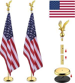 Yescom 6Ft Indoor Flag Pole Kit Eagle Topper Aluminum Gold Pole with Base 3x5Ft US Flag for Office School City Hall 2Pcs