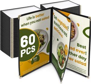 WeChef 60 Pack Restaurant Menu Covers 8.5 x 14inch Book Style 3 Pages 6 Views