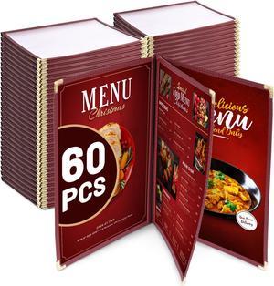 WeChef 60 Pack Restaurant Menu Covers Burgundy 8.5x11" Book Style 3 Pages 6 View