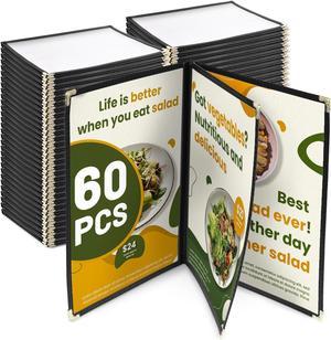 WeChef 60 Pack Restaurant Menu Covers 8.5 x 11inch Book Style 3 Pages 6 Views