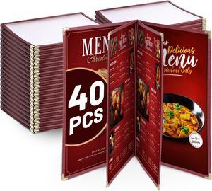 WeChef 40 Pack Restaurant Menu Covers Burgundy 8.5x11" Book Style 4 Pages 8 View