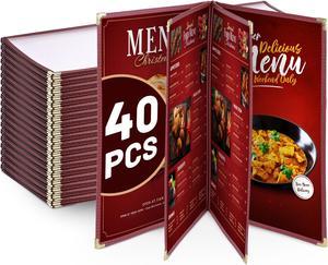 WeChef 40 Pack Restaurant Menu Covers Burgundy 8.5x14" Book Style 4 Pages 8 View