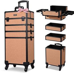 Byootique 4in1 Rolling Makeup Train Case Cosmetic Organizer Wheel Rococo Coral