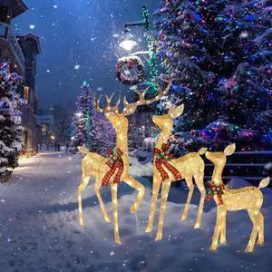 Yescom Blessing 3Pcs Large Lighted Christmas Deer Family Set 210 LED Christmas Outdoor Decor Waterproof Yard Patio Party