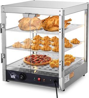 WeChef 20" Commercial Countertop Food 3-Tier Pizza Warmer with LED Adjustable Lighting Food Heater Display Case Stainless Steel for Buffet Restaurant Pizza Display Case