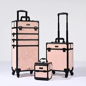 Byootique 3-Piece Makeup Train Cases Cosmetic Organizer Kit Wheel Artist CB Dusk