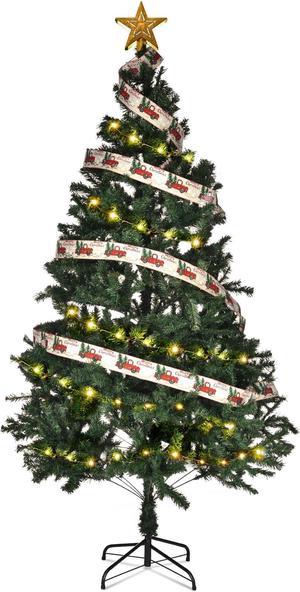 7.5 Ft Artificial Christmas Tree w/ Topper & 66FT Fairy Lights Home Party Decor