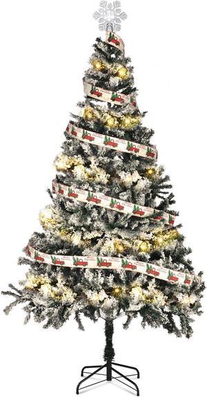 7.5 Ft White Christmas Tree Artificial w/ Topper & 66FT Fairy Lights Xmas Decor