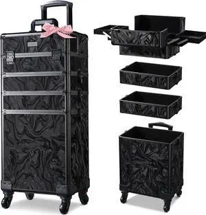 Byootique Rolling Makeup Train Case 4in1 Cosmetic Trolley Organizer Case Lockable Salon Barber Case Traveling Cart Trunk with Wheels for Makeup Artist Trave Nail,CoyoteButtes Shadows